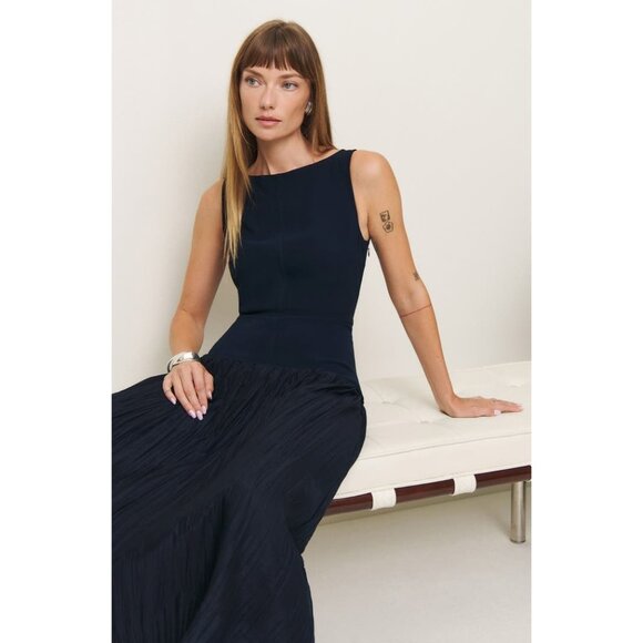 REFORMATION Cyra Drop Waist midnight navy Maxi Dress SIZE 2 NWOT - Picture 3 of 13
